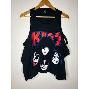 KISS Band Tank Top Cold Shoulder Forever 21 Black Womens Small Oversized